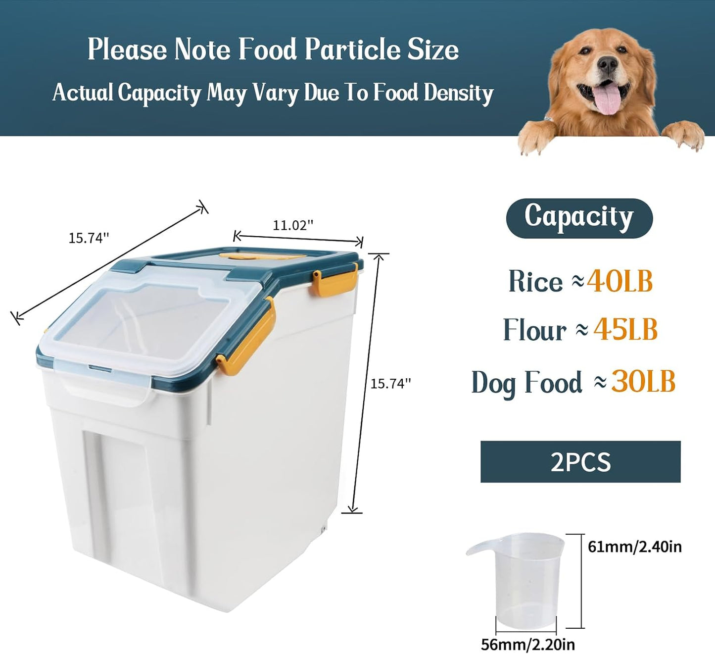 Large Flour Storage Container Bin 25lb, 2Pack Airtight Rice Storage Containers with Wheels Seal Locking Lid, BPA Free with Measuring Cup&Scoop for Flour, Rice, Grain(Green)