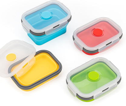 Collapsible Food Storage Containers with Lids, 4 Pack, 40 oz Silicone 1-Compartment Meal Prep Containers Reusable, Lunch Bento Boxes for Adults, Microwave Freezer Dishwasher Safe, BPA-Free, Black