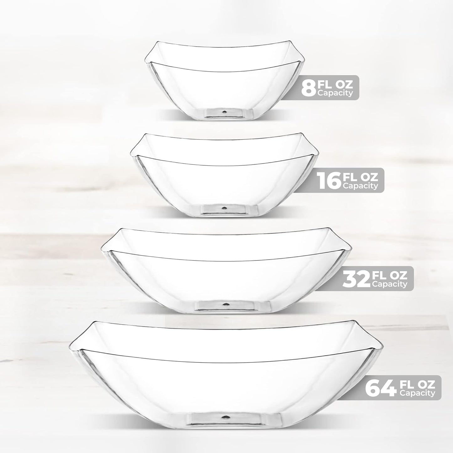 Posh Setting - White Plastic Square Serving Bowls for Party (16oz - 4 Pack), Disposable & Candy Containers for Party Table & Buffet