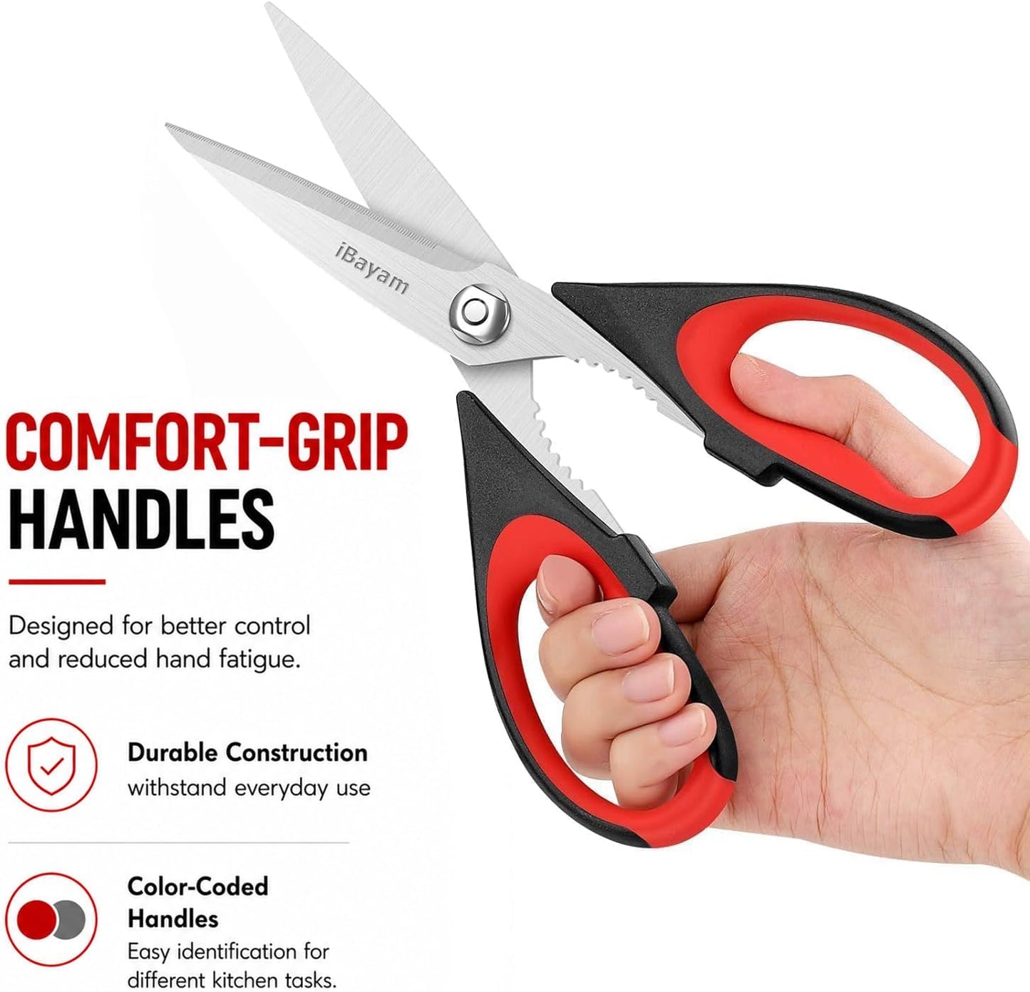 iBayam 2 Pack All Purpose Kitchen Shears Heavy Duty - Stainless Steel Kitchen Scissors With Protective Sheath, Soft Comfort-Grip Handle, Food & Meat Scissors, Home, Kitchen, Dining Utility Gadgets