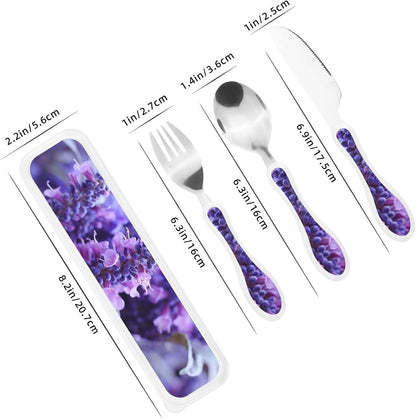 3-Piece Kids Silverware Set With Storage Case, Stainless Steel Reusable Children Safe Knife Spoon Fork Set Blue Active Girl Running Sunset Children Flatware Set For Kids Lunch Box - Colors C