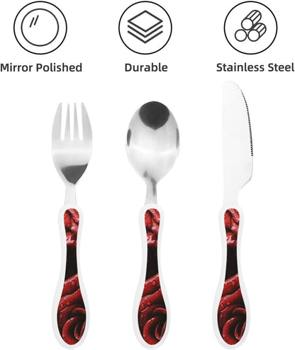 3-Piece Kids Silverware Set With Storage Case, Stainless Steel Reusable Children Safe Knife Spoon Fork Set Samurai Children Flatware Set For Kids Lunch Box