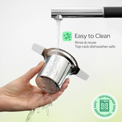Stainless Steel Tea Infuser for Loose Leaf Tea – Extra Fine Mesh Strainer with Heat Proof Double Handles & Lid, Reusable Filter Fits Mugs, Cups & Teapots, Black