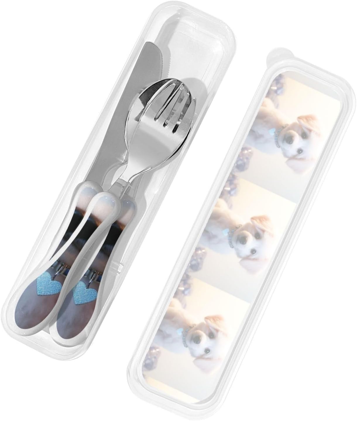 3-Piece Kids Silverware Set With Storage Case, Stainless Steel Reusable Children Safe Knife Spoon Fork Set Blue Lotus Floral Children Flatware Set For Kids Lunch Box