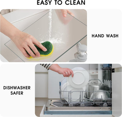 JAMBALAY Tempered Glass Cutting Boards for Kitchen, 16"x12" Clear Glass Cutting Board Set, 2Pcs Chopping Board with Rubber Non Slip Feet, Heat Resistant, Shatter Resistant, Dishwasher Safe