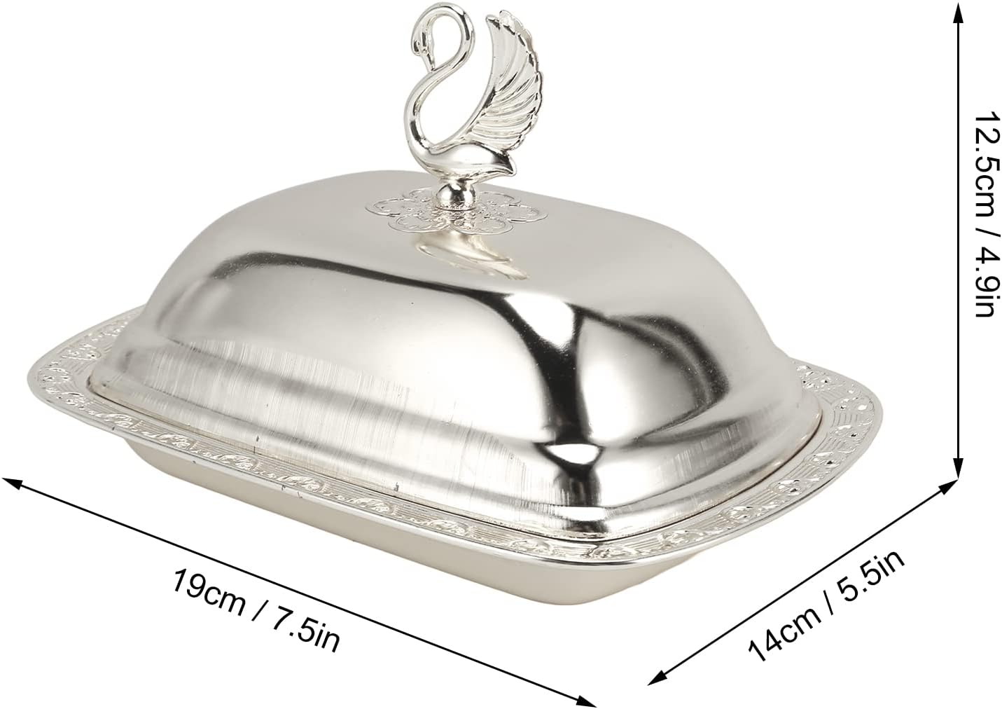 Stainless Steel Serving Tray, 7"x 5" Appetizer Plates with Swan Handle Lid, Fruit Dish Snack Serving Tray Decorative Dessert Platter Candy Holder for Wedding Home Birthday Party (Gold)