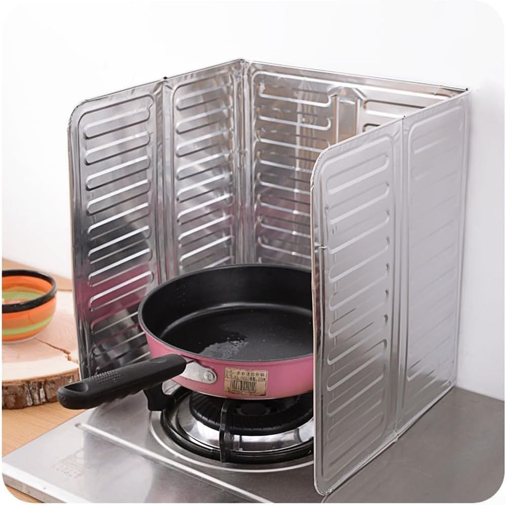 Aluminum Foil Cooking Frying Oil Splash Screen Cover with 3 Hinged Panels for Grease Protection, Fits Most Gas Stoves, Easy to Clean Kitchen Tool Guard