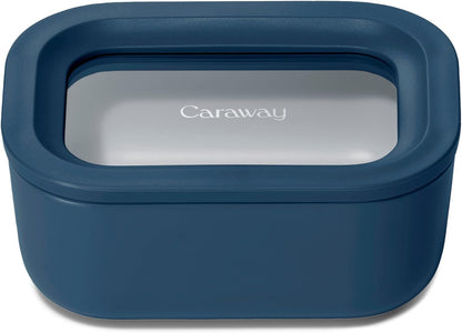 Caraway Glass Food Storage - 4.4 Cup Glass Container - Ceramic Coated - Easy to Store, Non Toxic, Non Stick Lunch Box Container with Lids - Dishwasher, Oven, & Microwave Safe - Mist