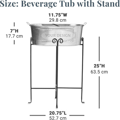 Let's Make Memories Personalized Beverage Tub - Custom Beverage Tub - Customize With Name & initial - Galvanized Drink Tub - 20 ¾"L x 11 ¾"W x 7" H - 5.5 Gallons