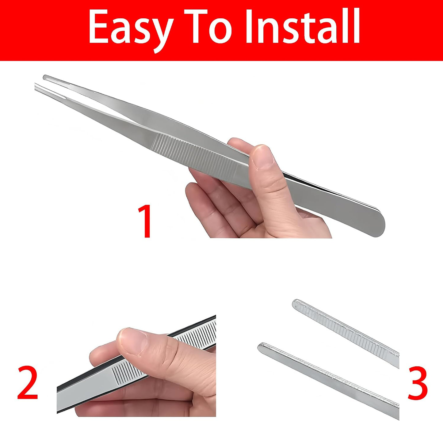 3PCS Stainless Steel Tweezers Set 8" 10" 12", Long Kitchen Tongs with Precision Serrated Tips for Cooking, Medical, Garden, Aquarium and Laboratory Use