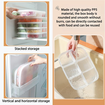 Divided Vegetable Tray with Lid，5 Compartments + 6 Compartments Snack Box - Clear Refrigerator Organizer - Plastic Food Storage Containers for Snacks, Fruits, Vegetables, Salads and Meat（4Pcs
