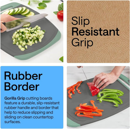 GORILLA GRIP BPA-Free Reversible Kitchen Cutting Board Set of 3, US Designed, Nonporous, Juice Grooves Catch Liquid, Slip Resistant Border, Dishwasher Safe, Durable Large Food Chopping Boards, Black