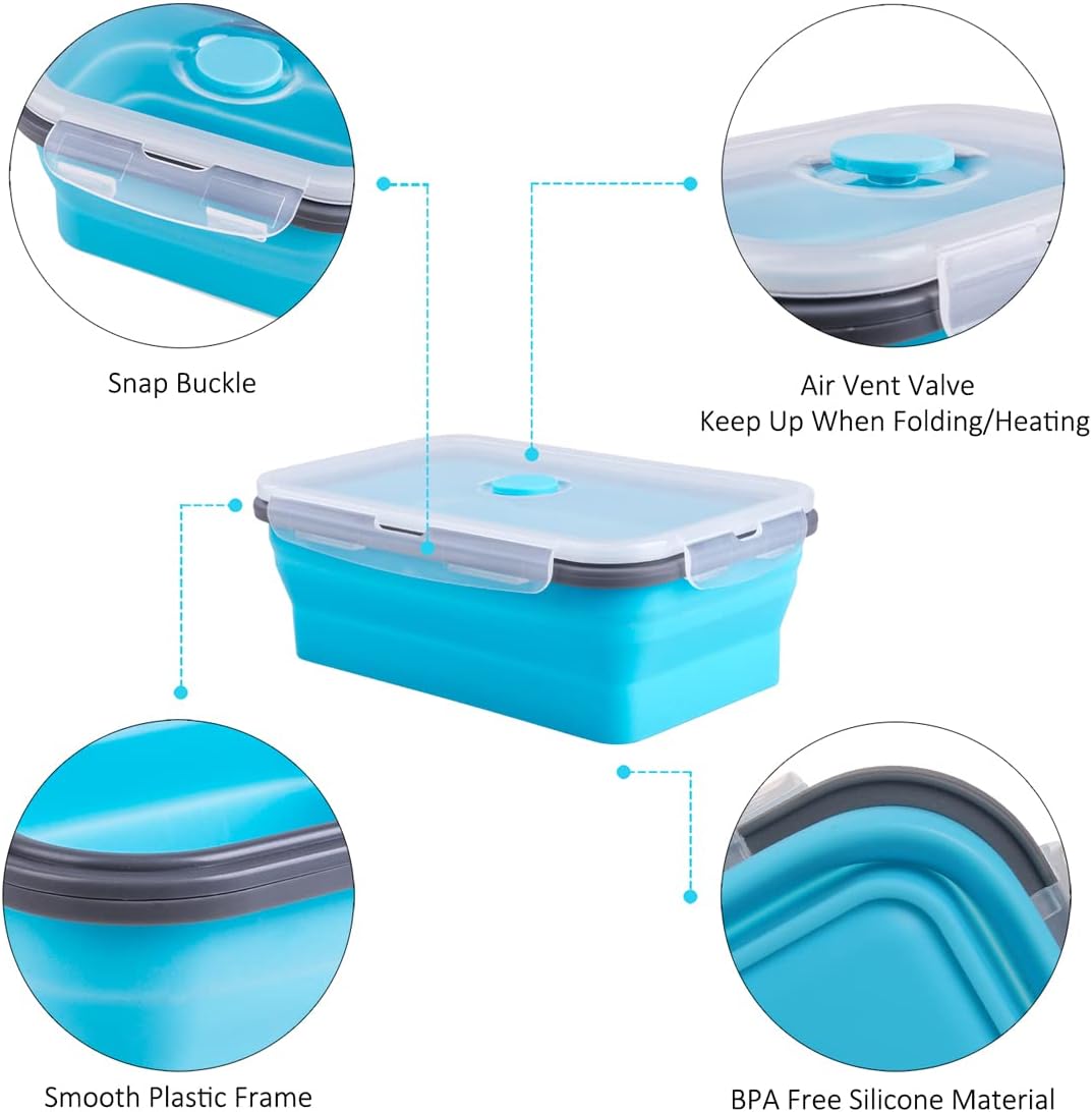 Collapsible Food Storage Containers with Lids, 4 Pack, 40 oz Silicone 1-Compartment Meal Prep Containers Reusable, Lunch Bento Boxes for Adults, Microwave Freezer Dishwasher Safe, BPA-Free, Black
