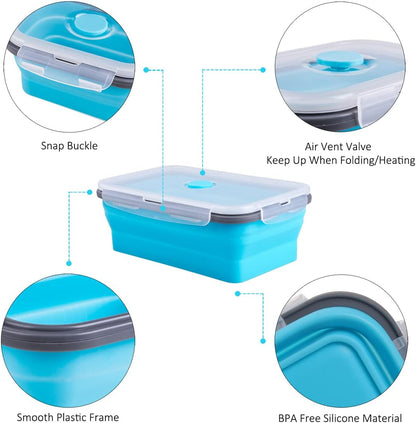 Collapsible Food Storage Containers with Lids, 4 Pack, 40 oz Silicone 1-Compartment Meal Prep Containers Reusable, Lunch Bento Boxes for Adults, Microwave Freezer Dishwasher Safe, BPA-Free, Black