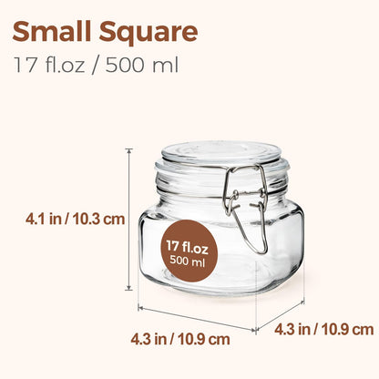ComSaf Set of 3 Square Glass Jars with Airtight Lids (51 Oz) — Wire Clamp Canisters for Small-Batch Pickling, Kimchi, Bulk Dry Food, Wide Mouth Space Saving Kitchen Pantry Organization Jars