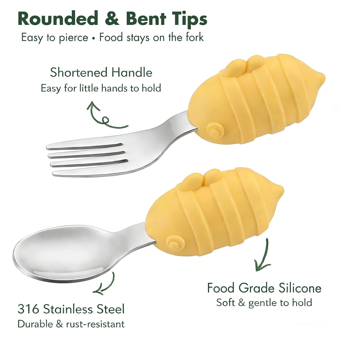 Baby Fork and Spoon Set with Carry Case Baby Training Utensils Self Feeding Toddler Silverware Silicone and Stainless Steel Kids and Toddler Utensil Set-Dinosaur