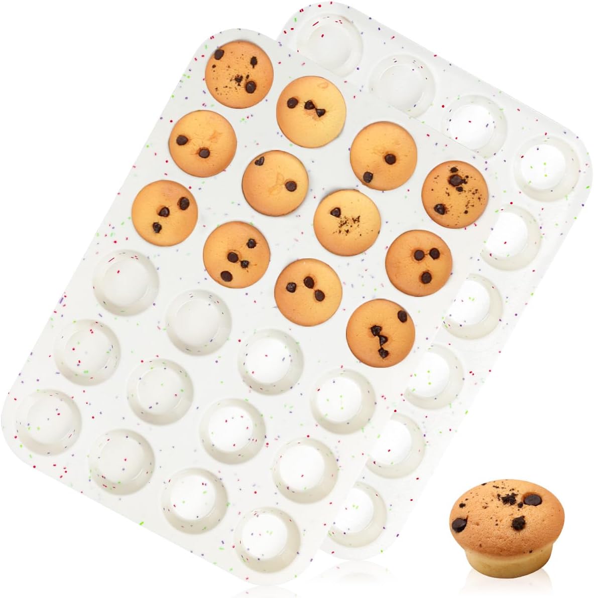 CAKETIME Silicone Mini Muffin Pan, 24 Cups Nonstick Mini Cupcake Pan for Baking Muffin, Cupcake, Egg Bites, Fat Bomb, 1 Pack Confetti