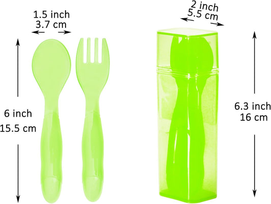 Youngever 6 Pack Plastic Toddler Utensils with Case, Plastic Kids Forks Kids Spoons, Large Size, Top Dishwasher Safe, Set of 6 in 6 Rainbow Colors