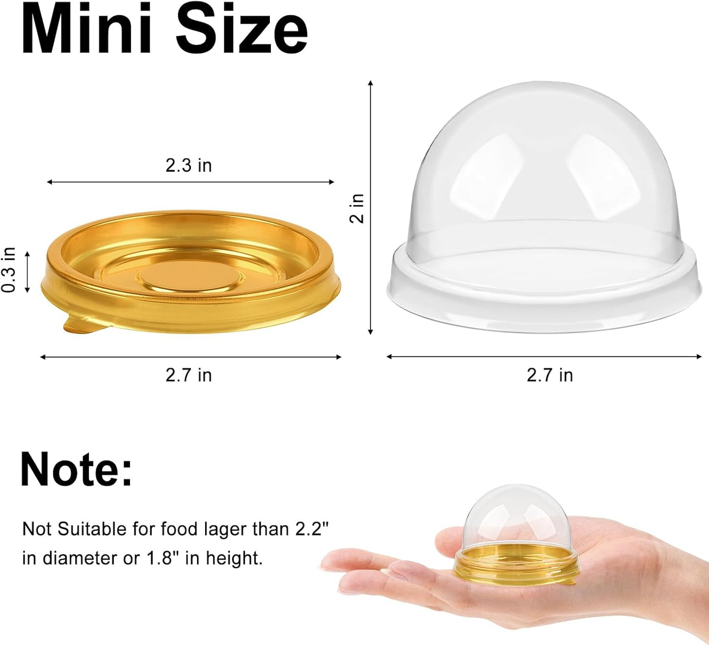 Zezzxu 50 Pack Mini Cake Containers, Clear Plastic Small Cupcake Boxes with Dome Lids for Individual Chocolate Covered Cookies, Strawberry, Mooncake (Gold)