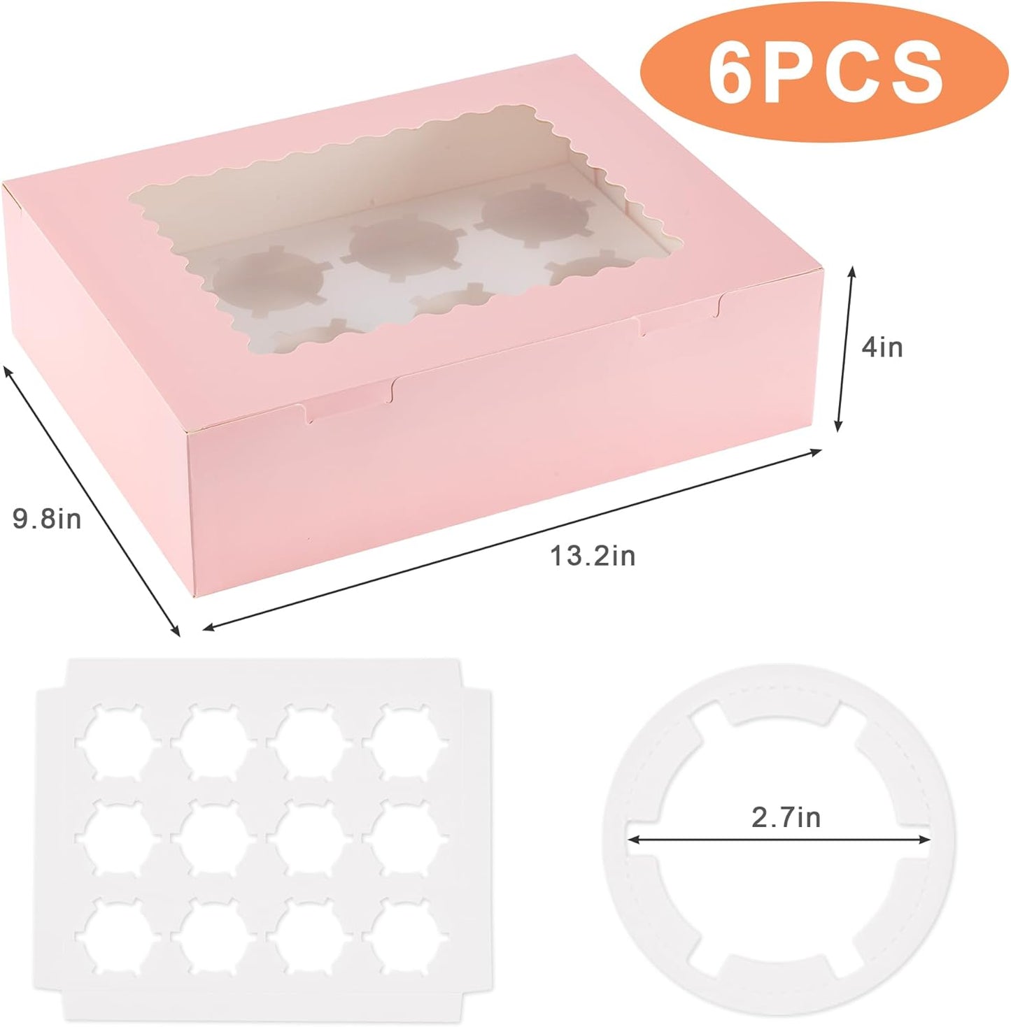 Hoewina 6PCS Cupcake Boxes - Hold 12 Count Cupcake Containers with Window, Food Grade Cupcake Holder Easy Transport and Presentation - Ideal for Cupcakes, Desserts, and More