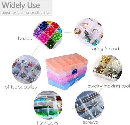 Opret 15 Grids Bead Organizer(4 Pack), Earring Organizer Box, SMALL Plastic Clear Organizing Containers with Adjustable Dividers for Crafts Jewelry Screws Small Items, Size 6.9×3.9×0.9in