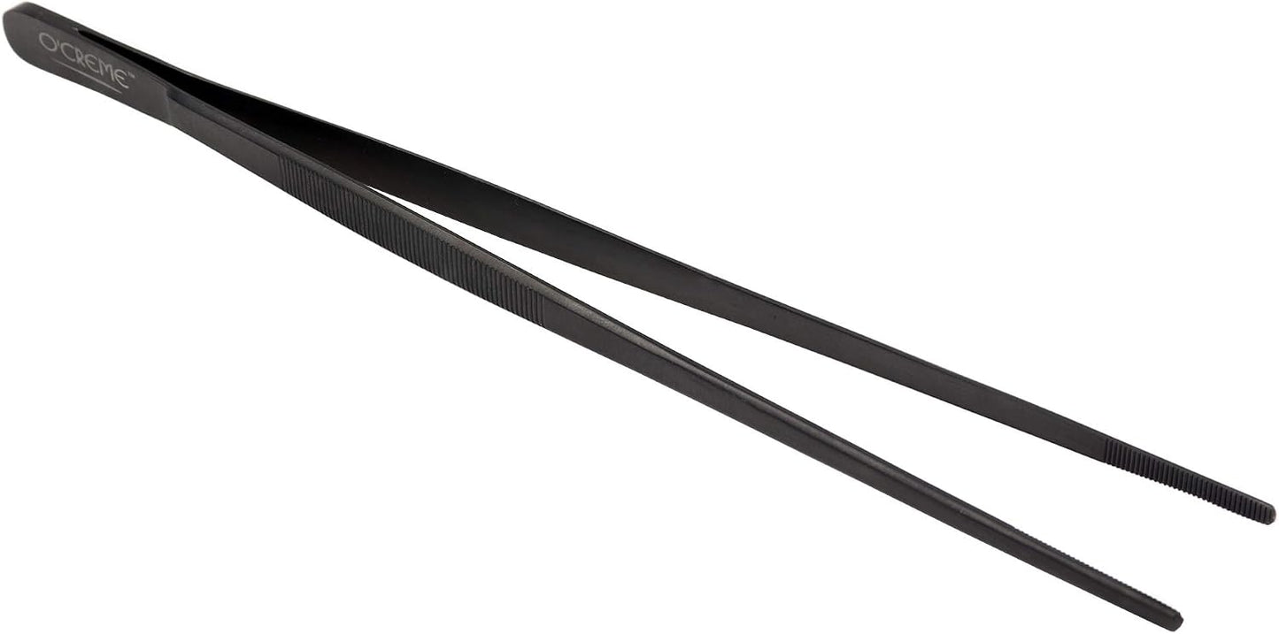 O'Creme 12 Inch Stainless Steel Precision Kitchen Culinary Tweezer Tongs (12" Curved, Rose Gold)