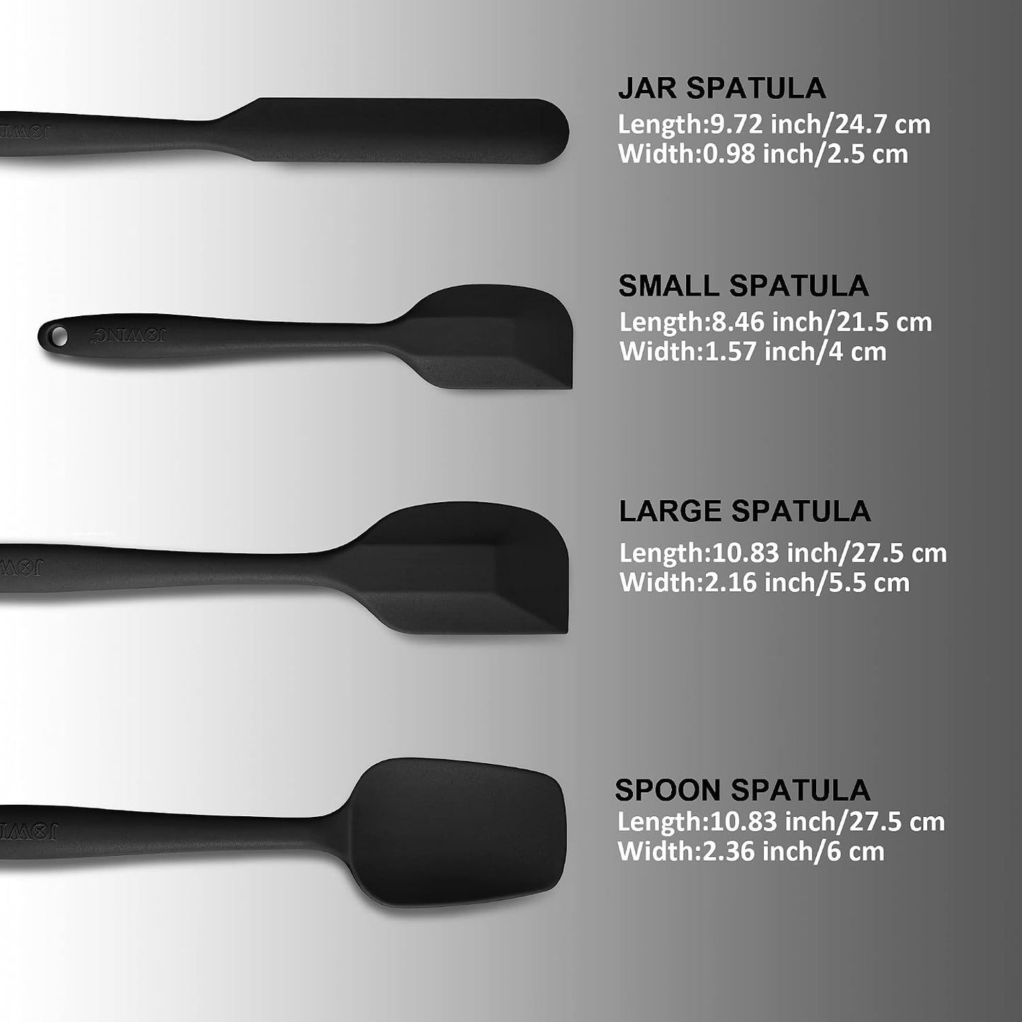 4 Piece Silicone Spatula Set, Flexible Heat Resistant Non-scratch Baking Cooking Rubber Spatulas with Stainless Steel Core, Black