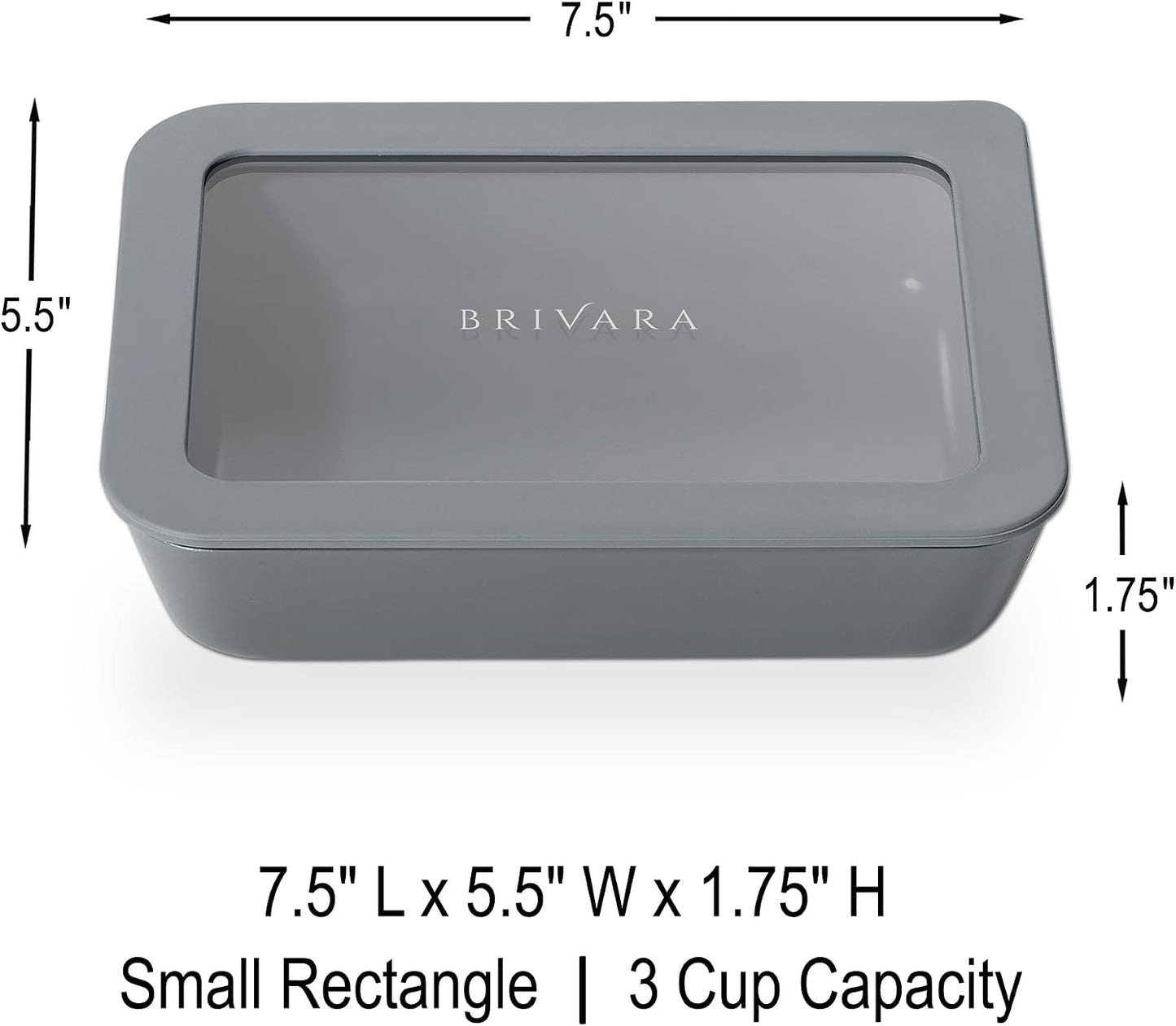 Ceramic Coated Glass Food Storage Container | No PTFE, PFOA, PFAS, and BPA | Reusable Non Toxic Meal Prep Container with Glass Lid | Easy To Store | 3 Cup Rectangle [Onyx]