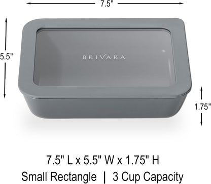 Ceramic Coated Glass Food Storage Container | No PTFE, PFOA, PFAS, and BPA | Reusable Non Toxic Meal Prep Container with Glass Lid | Easy To Store | 3 Cup Rectangle [Onyx]