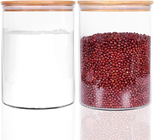 Set of 2 Large Glass Food Storage jar, 100 FL OZ (3000ml) Glass Flour Canister with Airtight Bamboo Lids for Kitchen Corner, BPA-Free Flour Container for Sugar, Ground Coffee, Rice and Dry Food