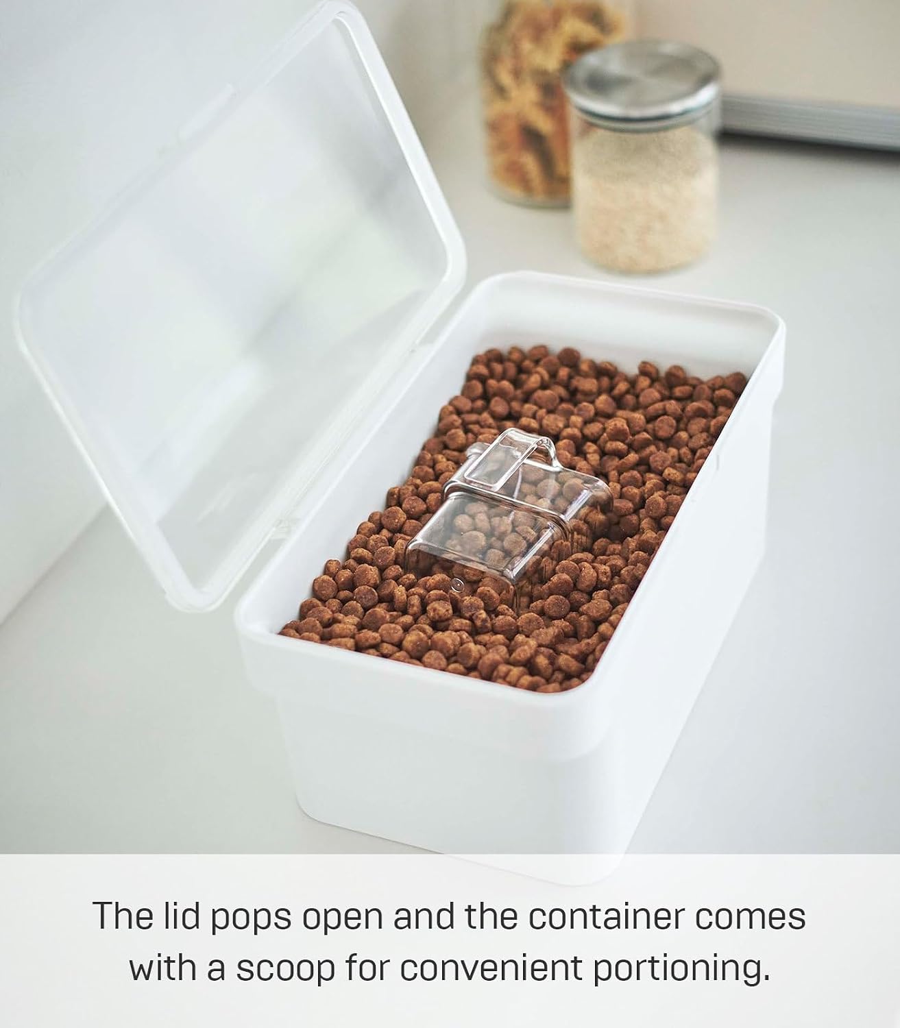 YAMAZAKI Home Tower Airtight Pet Food Storage Container - Cat And Dog Food Holder Bin With Transparent Lid And Handle - Extra Large - Polypropylene - 6.6 Gallons, 25 Liters