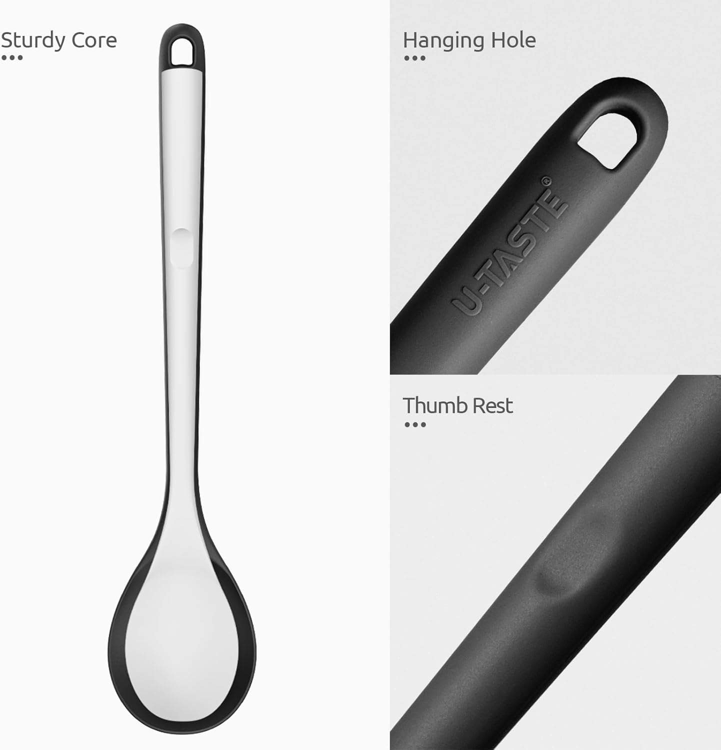 600ºF Heat Resistant Silicone Spoons: U-Taste 13.3in Solid & Slotted Kitchen Cooking Tool, Nonstick Long Rubber Utensil, Sturdy for Mixing, Serving, Stirring, Frying, Basting (Aqua Sky, 2PCS)
