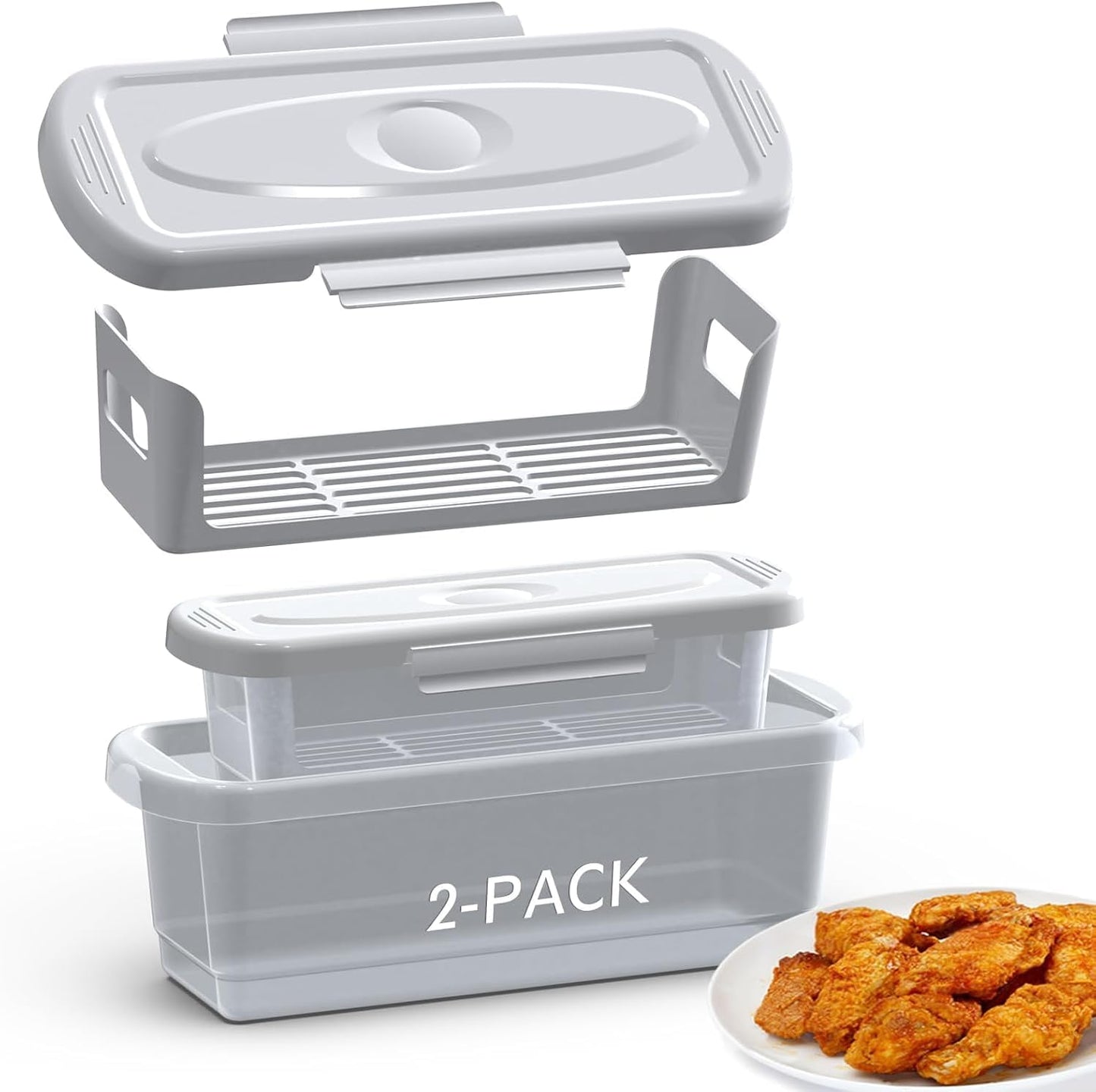 Batter Bowl with Lid, 2-Pack Fish Batter Shaker, Better Breader Shaker Bowl with Breading Shaker Tray, Batter Bowl with Lids Shaker for Frying Chicken Wings Fish Onion Rings Veggies (Blue)