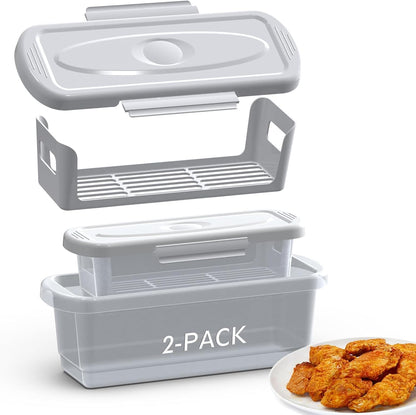 Batter Bowl with Lid, 2-Pack Fish Batter Shaker, Better Breader Shaker Bowl with Breading Shaker Tray, Batter Bowl with Lids Shaker for Frying Chicken Wings Fish Onion Rings Veggies (Blue)