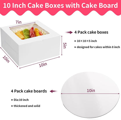 WINKIO 10 Inch Cake Box with Cake Boards, 2 Pack Disposable Cake Carrier, Cakes Transport Container, White Bakery Holder with Window, for Cookies Pies Cupcakes Pastry (10×10×8 Inches)