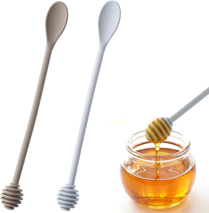 Mabor 2Pcs Silicone Honey Dipper Sticks,Grey Long Handle Syrup Stirrer Wand