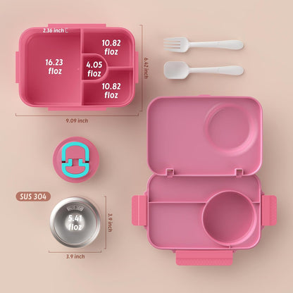 DaCool Upgraded Kids Lunch Box with Thermo for Hot Food 1400ml Child Bento Box for Kids with 5oz Small Thermo for Boys Girls with Fork Spoon Leakproof for Dining Out School Work Picnic, Blue