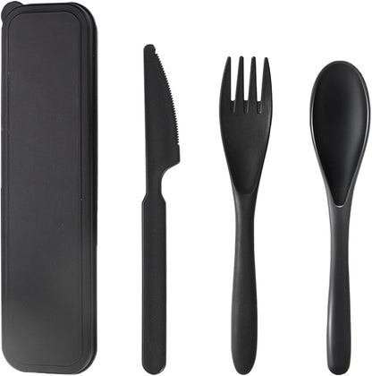 Reusable Travel Utensils with Case, Wheat Straw Portable Plastic Fork Spoons Knife Tableware, Eco-Friendly BPA Free Camping Cutlery for Lunch Box Accessories Work Picnic or Daily Use (Purple)