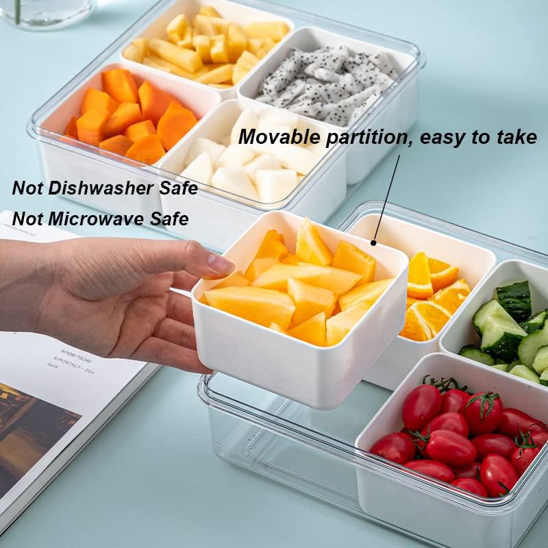 MANO 2pack Serving Trays for Party Divided Veggie Tray with Lid Sealed Sectioned Fruit Snack Serving box Vegetable Storage with 4 Compartments Snackle Box Charcuterie Container Fridge Organizer