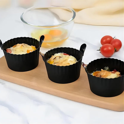 3pcs Silicone Air Fryer Cups – Reusable Non-Stick Baking Liners – Perfect for Muffins, Eggs, Cupcakes, Black