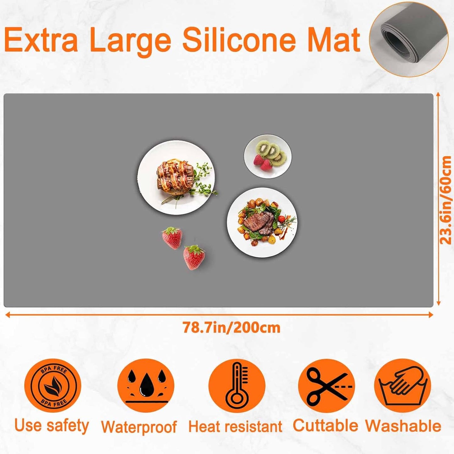 Extra Large Silicone Mat 78.7''x23.6''(200cmx60cm), Large Silicone Mats for Kitchen Counter, Multipurpose Heat Resistant Mat, Waterproof Placemat for Countertop Protector, Black