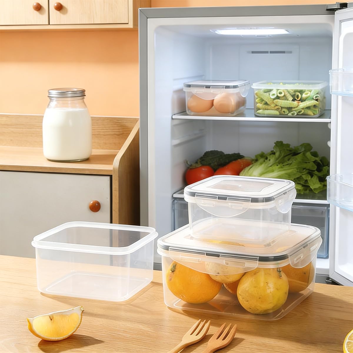 4 Pcs Food Storage Containers with Lids Airtight, 4 Sizes Sets(74oz+40.5oz+20oz+10oz), Plastic Meal Prep Containers, Dishwasher & Microwave & Refrigerator Safe, for Meal Prep & Freezer, Rectangular