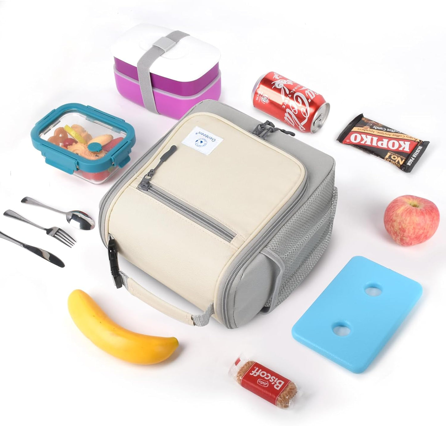 Genteen Kids Lunch Box, Insulated Lunch Bag for Kids, Toddler, Girl, and Boy; Holds Lunch Box, Water Bottle, & Snacks; Easy-Clean Water-Resistant Fabric & Multiple Zippered Pockets (Yellow Blue)