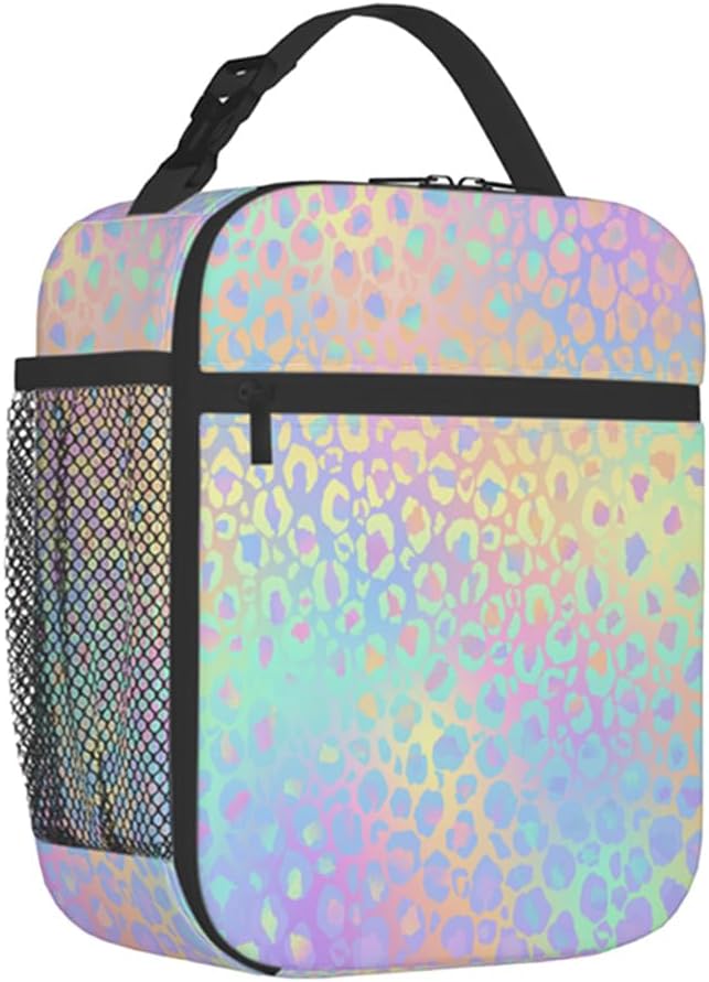 Rainbow Leopard Lunch Box Thermal Cooler Bento Tote Bags Portable Insulated Lunch Bag for Girls Teens, Kids Lunch Bags for School Beach Picnic Travel