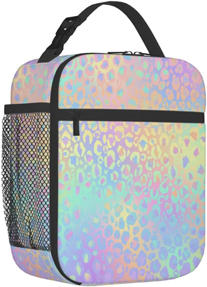 Rainbow Leopard Lunch Box Thermal Cooler Bento Tote Bags Portable Insulated Lunch Bag for Girls Teens, Kids Lunch Bags for School Beach Picnic Travel