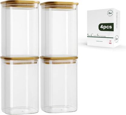 LIBWYS 12-Pack Square Glass Storage Jars with Bamboo Lids (0.6Qt/1.06Qt) - Stackable Food Containers for Pantry Organization, Coffee, Flour, Snacks, Tea | Kitchen Canisters Set