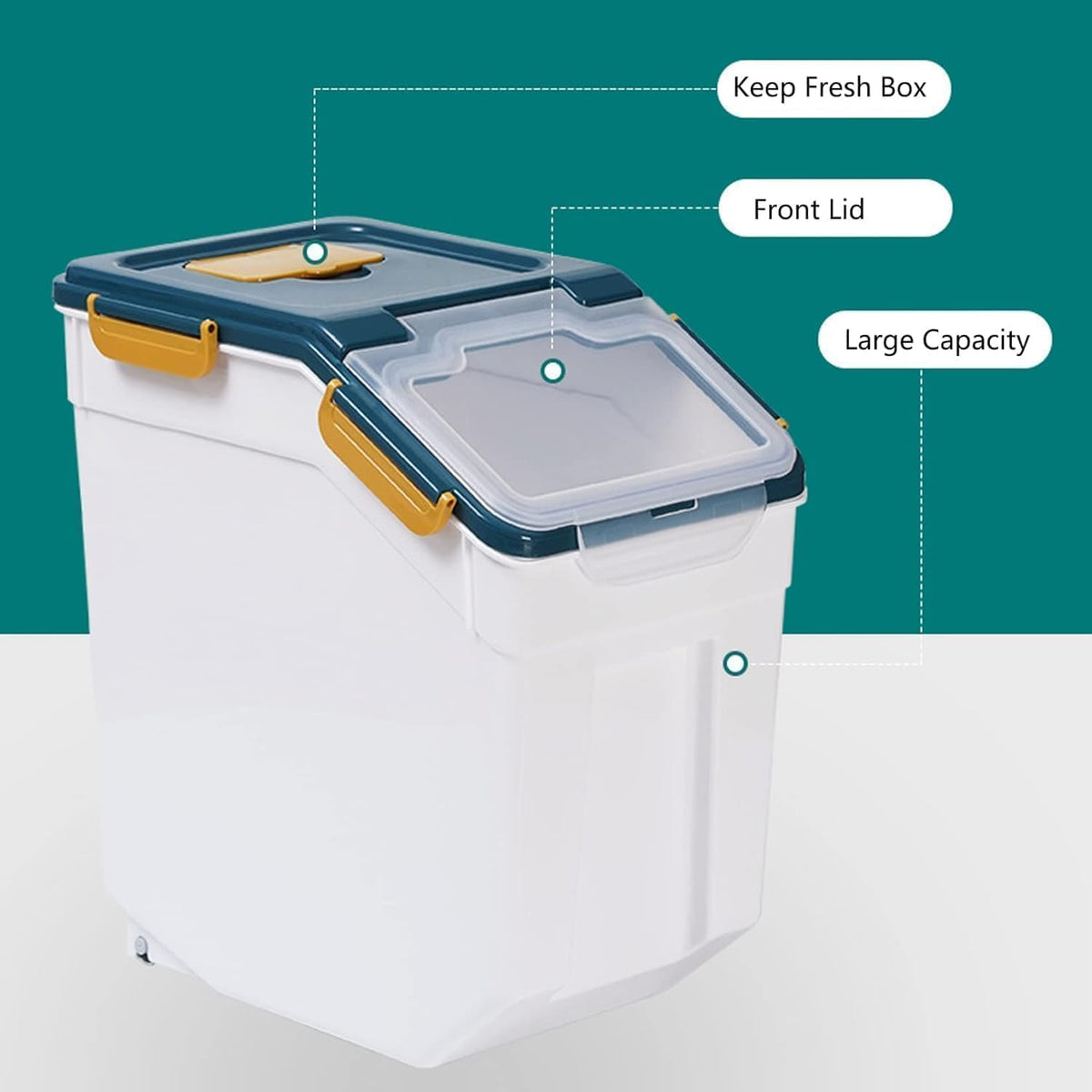 Large Flour Storage Container Bin 25lb, 2Pack Airtight Rice Storage Containers with Measuring Cup&Scoop, BPA Free with Wheels Seal Locking Lid for Flour, Rice, Grain (50LBS Total, Blue)