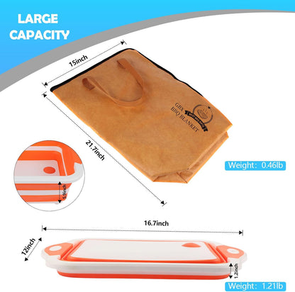 Collapsible BBQ Prep Tub & BBQ Resting Bag - Multi-Function Foldable Cutting Board, BPA Free Portable Silicone Dish Bowl, Leak Free Drain Hole for Meal Prep, Marinating, Food Storage(Orange)