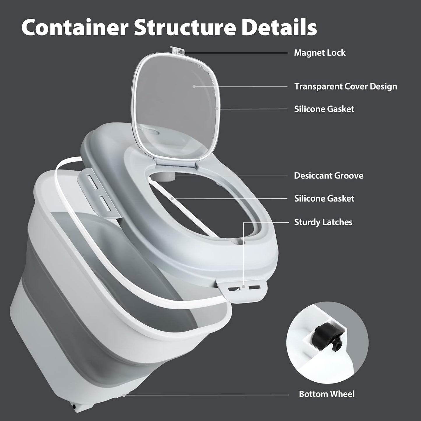 Viretec Cereal Rice Storage Containers, 20 to 50Lbs Collapsible Dry Food Dispenser Bins with Airtight Flip Lid Rolling Wheel, Kitchen Pantry to Store Sugar Flour, Dog Pet Cat Food Holder Container