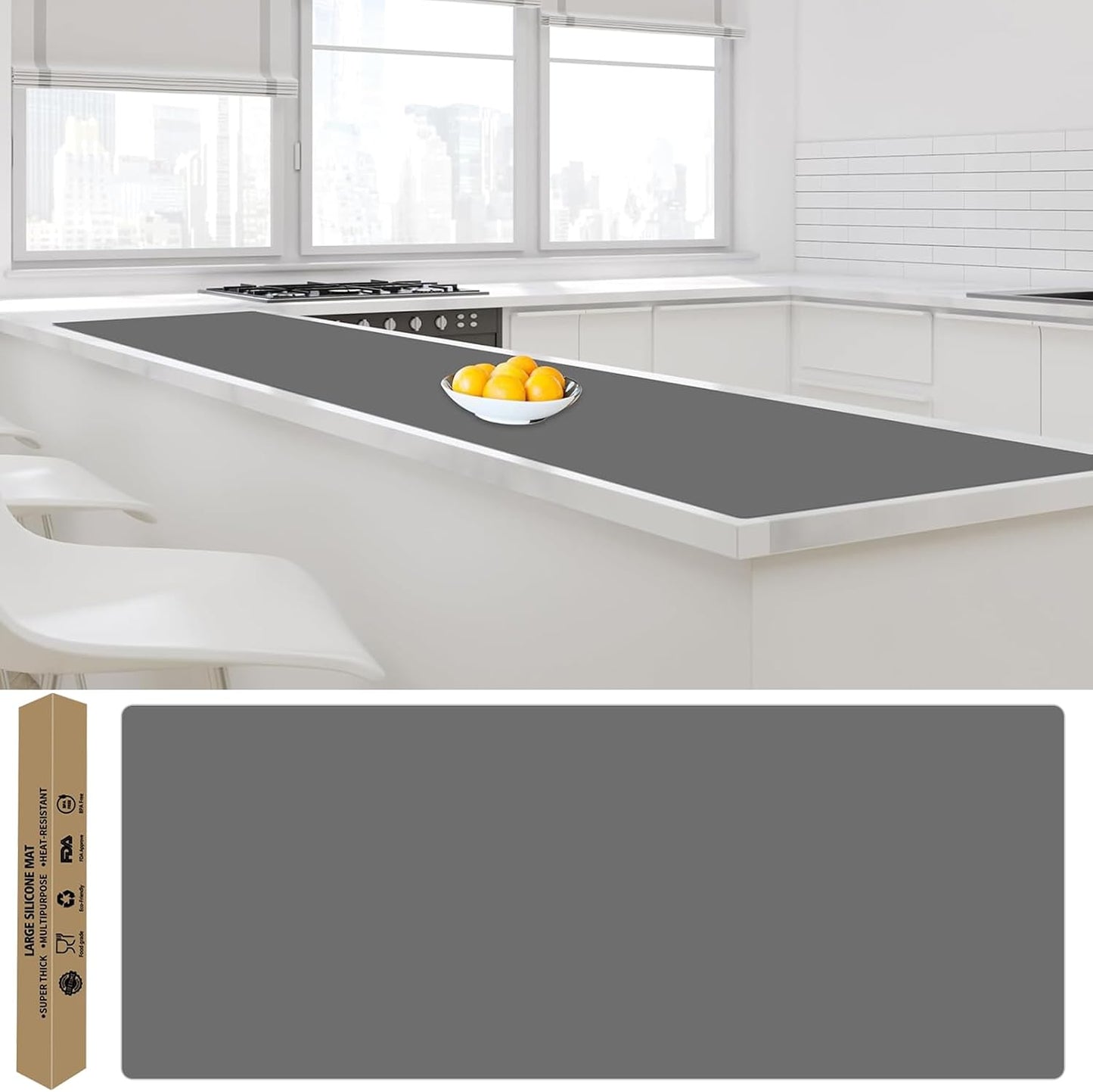 Silicone Mats for Kitchen Counter, 47.3"x23.6"x0.08" Largest Heat Resistant Mat Kitchen Island Waterproof 2MM Thick Countertop Protector Mat Nons-slip Extra Large Counter Mat (Black)